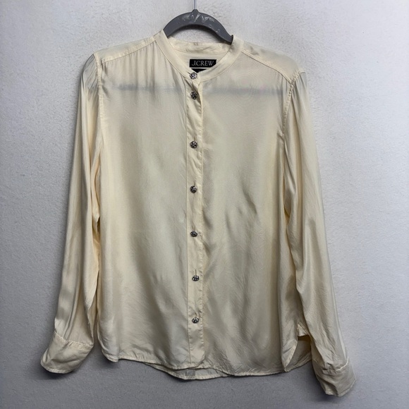 J Crew Classic Jeweled Button Down Blouse 8 Cream Sheer HOL 23 Mandarin Collar - Picture 1 of 7